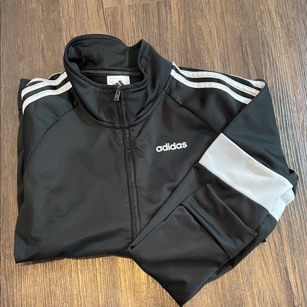 Adidas Black Jacket with White Accents- Boys -L (14/16)